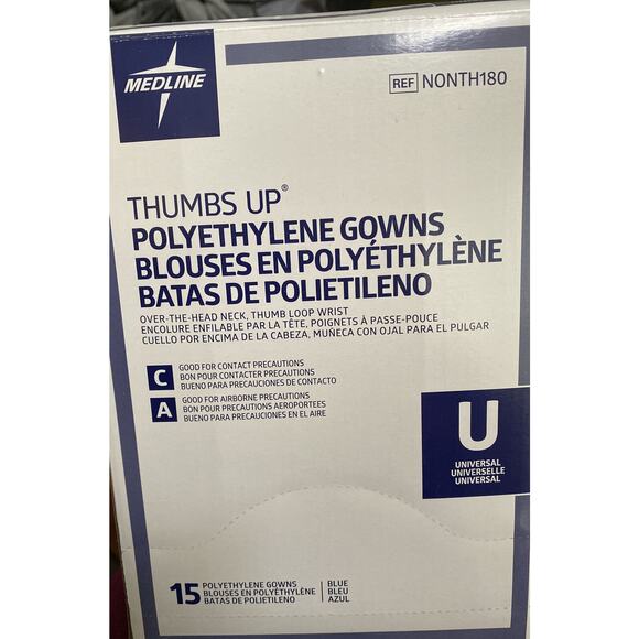 Medline NONTH180 Thumbs Up Polyethylene Blue Isolation Gowns (75) NEW Medical - Picture 2 of 7
